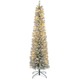 Künstlicher Weihnachtsbaum, 210 cm, mit LED-Lichterkette, schneebedeckte Zweige, flammhemmend, Metallbasis, Grün