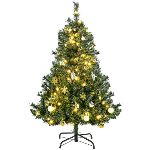 Weihnachtsbaum 120 cm, inkl. warmweißer LED-Kette und Baumschmuck, 307 Spitzen