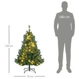 Weihnachtsbaum 120 cm, inkl. warmweißer LED-Kette und Baumschmuck, 307 Spitzen