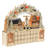 Adventskalender, Weihnachtsdorf, 18 LEDs, 24 Schubladen, wiederverwendbar, 45 x 9 x 42,5 cm