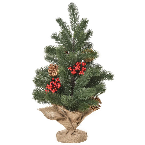 Mini-Weihnachtsbaum mit Schmuck, rote Beeren und Tannenzapfen – 50 cm Höhe