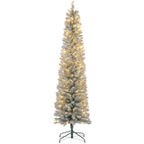 Künstlicher Weihnachtsbaum, 210 cm, mit LED-Lichterkette, schneebedeckte Zweige, flammhemmend, Metallbasis, Grün