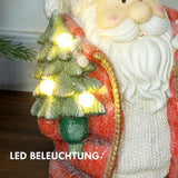 Weihnachtsmannfigur mit Baum und Geschenk, 3 warmweiße LEDs, batteriebetrieben, 50 cm