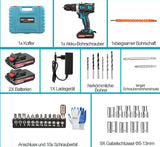 Akku-Schlagbohrmaschine - Akkuschrauber 1500 mAh 21 Volt - Schlagschrauber 3in1. Mit 2 Li-Ion-Akkus und Ladestation.
