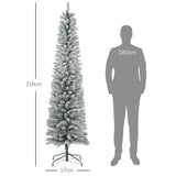 Künstlicher Weihnachtsbaum, 210 cm, mit LED-Lichterkette, schneebedeckte Zweige, flammhemmend, Metallbasis, Grün