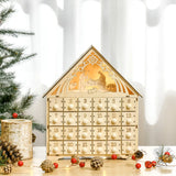 Adventskalender mit LED-Beleuchtung, 24 Schubladen, Krippenszene, 26,6x6x30 cm, Holzoptik