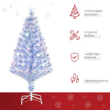 Künstlicher Weihnachtsbaum, 1,2 m, mit LED-Lichtern und Glasfaser, Weiß/Blau