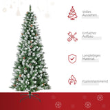 Künstlicher Weihnachtsbaum – 1,8 m mit verschneiten Spitzen und Zapfen, feuerfest