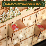 Adventskalender, Weihnachtsdorf, 18 LEDs, 24 Schubladen, wiederverwendbar, 45 x 9 x 42,5 cm