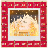 Adventskalender mit Dorfszene, 24 große Schubladen, 34 x 7 x 34 cm, Rot