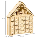 Adventskalender mit LED-Beleuchtung, 24 Schubladen, Krippenszene, 26,6x6x30 cm, Holzoptik