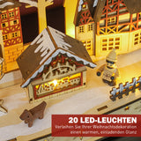 Weihnachtsdorf im Winterwunderland, 20 LED-Lichter, mehrschichtig, Naturholz, 45 x 12 x 30 cm