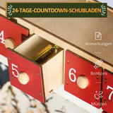 Adventskalender mit Dorfszene, 24 große Schubladen, 34 x 7 x 34 cm, Rot