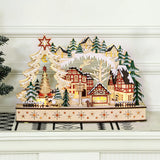 Weihnachtsdorf im Winterwunderland, 20 LED-Lichter, mehrschichtig, Naturholz, 45 x 12 x 30 cm