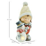 Wichtel mit Schneemann, Gartenzwerg, mit LEDs, batteriebetrieben, 25 x 18 x 45,5 cm