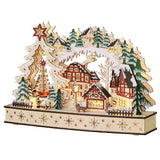 Weihnachtsdorf im Winterwunderland, 20 LED-Lichter, mehrschichtig, Naturholz, 45 x 12 x 30 cm