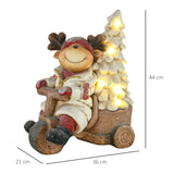 Weihnachtsdeko, Rentier mit Weihnachtsbaum, warme LED-Beleuchtung, Batteriebetrieb, In- und Outdoor, 44 cm