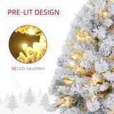 Künstlicher Weihnachtsbaum – 90 cm mit LED-Lichtern, Schneezweigen und Tannenzapfen, flammhemmend