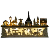 Weihnachtsdekoration, Weihnachtsdorf, 10 LEDs, warmweißes Licht, 45 x 10 x 25 cm, Holzdekor