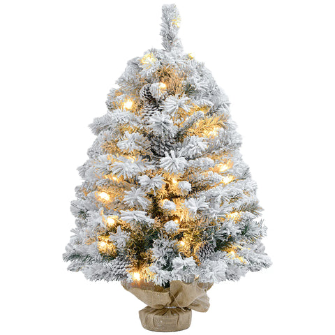 Künstlicher Weihnachtsbaum – 90 cm mit LED-Lichtern, Schneezweigen und Tannenzapfen, flammhemmend