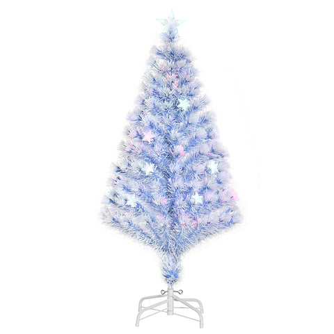 Künstlicher Weihnachtsbaum, 1,2 m, mit LED-Lichtern und Glasfaser, Weiß/Blau