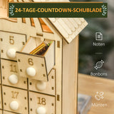 Adventskalender mit LED-Beleuchtung, 24 Schubladen, Krippenszene, 26,6x6x30 cm, Holzoptik