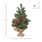 Mini-Weihnachtsbaum mit Schmuck, rote Beeren und Tannenzapfen – 50 cm Höhe