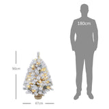 Künstlicher Weihnachtsbaum – 90 cm mit LED-Lichtern, Schneezweigen und Tannenzapfen, flammhemmend