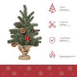 Mini-Weihnachtsbaum mit Schmuck, rote Beeren und Tannenzapfen – 50 cm Höhe