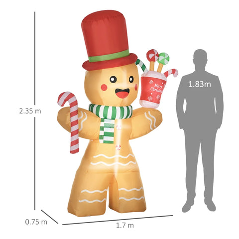 Aufblasbarer Lebkuchenmann, 235 cm mit LED-Beleuchtung. Weihnachten Deko Luftfigur