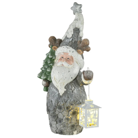 Weihnachtsdeko, Weihnachtsmann mit Tanne und Laterne, warme LED-Beleuchtung, Batteriebetrieb, In- und Outdoor, 55 cm