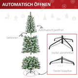 Künstlicher Weihnachtsbaum – 1,8 m mit verschneiten Spitzen und Zapfen, feuerfest