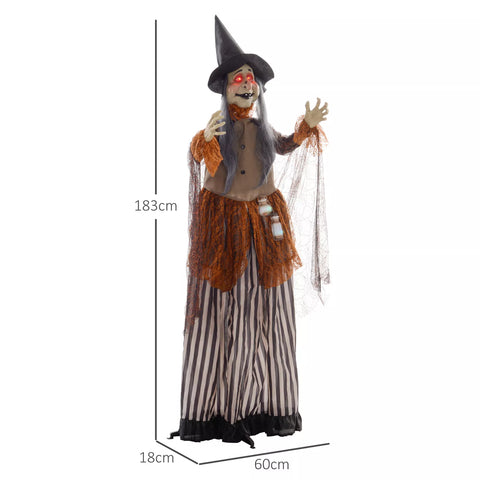 Halloween-Hexe 183 cm mit roten Augen LED-Lichter, Soundfunktion