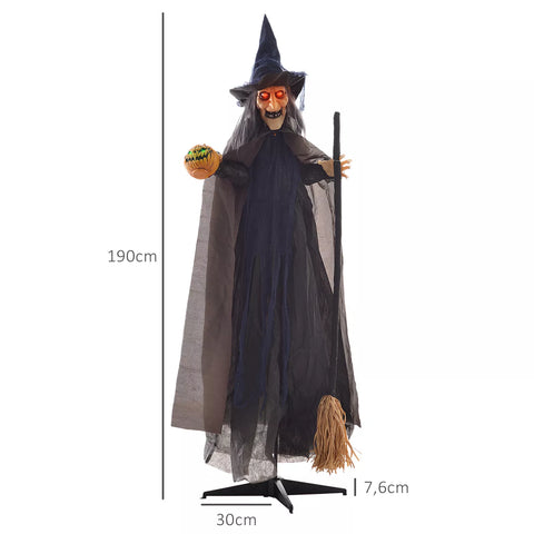 Halloween Hexe 190 cm mit LED-Lichter, Soundfunktion