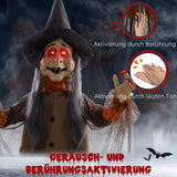 Halloween-Hexe 183 cm mit roten Augen LED-Lichter, Soundfunktion