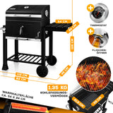 Profi-Holzkohlegrill XL Grillwagen 28 kg mit Grill Rost Thermometer Deckel BBQ Kohle