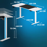 Höhenverstellbarer Schreibtisch Schwarz oder Weiß 160 x 75 x 73-118 cm