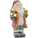 Weihnachtsmannfigur mit Baum und Geschenk, 3 warmweiße LEDs, batteriebetrieben, 50 cm