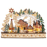 Weihnachtsdorf im Winterwunderland, 20 LED-Lichter, mehrschichtig, Naturholz, 45 x 12 x 30 cm