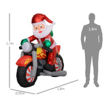 Aufblasbarer Weihnachtsmann auf Motorrad, 180 cm mit LED-Beleuchtung. Weihnachten Deko Luftfigur