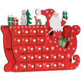 Adventskalender Weihnachtsmann mit Schlitten, 24 Fächer, wiederverwendbar, 22,5x8x36 cm, Rot