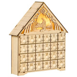 Adventskalender mit LED-Beleuchtung, 24 Schubladen, Krippenszene, 26,6x6x30 cm, Holzoptik