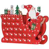 Adventskalender Weihnachtsmann mit Schlitten, 24 Fächer, wiederverwendbar, 22,5x8x36 cm, Rot